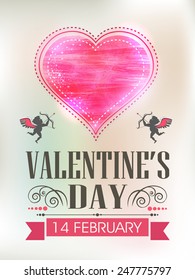 Beautiful template or brochure design with shiny pink heart for 14 February, Valentines Day celebration.