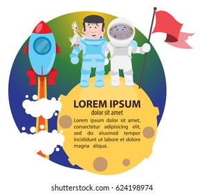 A beautiful template for a poster or leaflets with astronauts and a shuttle.