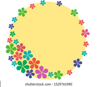 Beautiful template in round shape with colorful and various size of flowers that blooming around. There’s a copy space for your text.