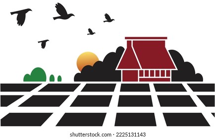 Beautiful Temple Environment in the morning concept vector design