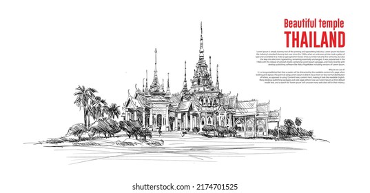 the beautiful temple located in Thailand.free Hand Vector Illustration.