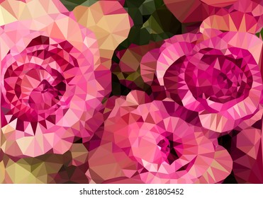 Beautiful tender abstract polygonal background, vector roses close-up.