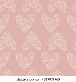 Beautiful and tender pattern with lacy hearts on a dark purple background. Vector seamless repeat with isolated elements.