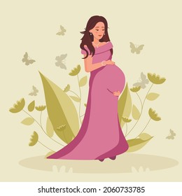 beautiful, tender, pregnant girl vector illustration