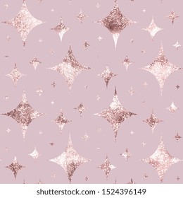 Beautiful tender stars background. Marble with imitation of rose gold. Gold glitter with sparkle. Seamless pattern rose gold. Modern stylish texture foil. Elegant design. Wonderful marble wallpaper 