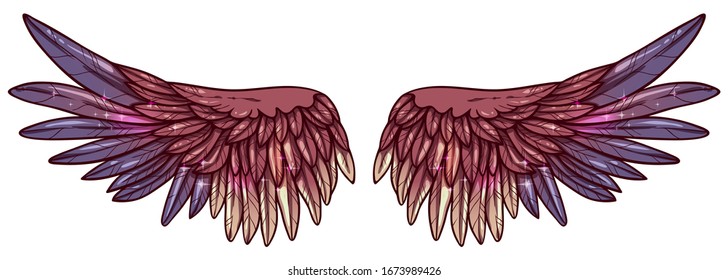 Beautiful terracota purple glowing gradient magic wings, vector