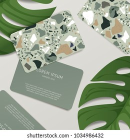 Beautiful Terrazzo Pattern on Business Card Template : Vector Illustration