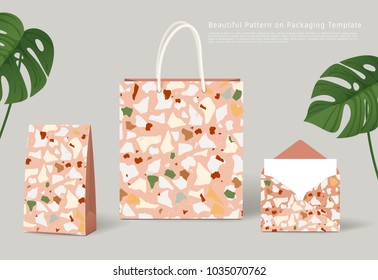 Beautiful Terrazzo Pattern on Packaging Template : Paper Bag,Pouch and Envelope : Vector Illustration