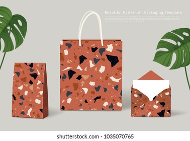 Beautiful Terrazzo Pattern on Packaging Template : Paper Bag,Pouch and Envelope : Vector Illustration