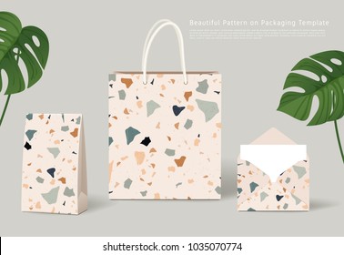 Beautiful Terrazzo Pattern on Packaging Template : Paper Bag,Pouch and Envelope : Vector Illustration