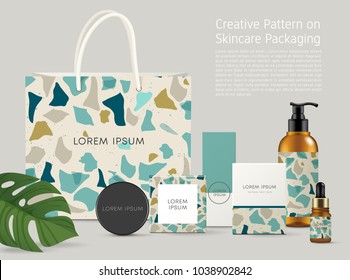 Beautiful Terrazzo Pattern on Skincare Packaging Template : Vector Illustration