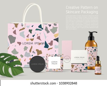 Beautiful Terrazzo Pattern on Skincare Packaging Template : Vector Illustration