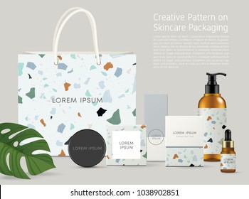 Beautiful Terrazzo Pattern on Skincare Packaging Template : Vector Illustration