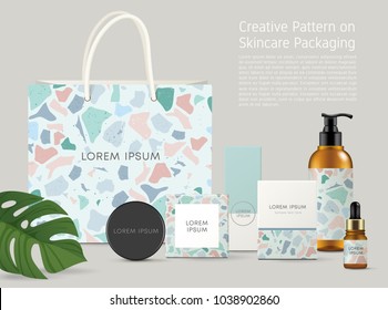 Hermoso patrón de Terrazzo en la plantilla de embalaje de Skincare : Ilustración vectorial