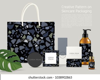 Beautiful Terrazzo Pattern on Skincare Packaging Template : Vector Illustration