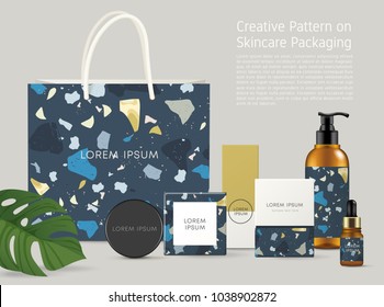 Beautiful Terrazzo Pattern on Skincare Packaging Template : Vector Illustration