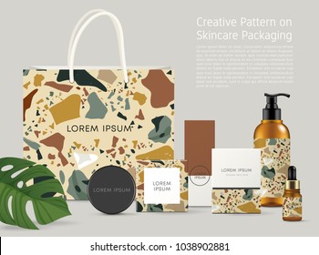 Beautiful Terrazzo Pattern on Skincare Packaging Template : Vector Illustration