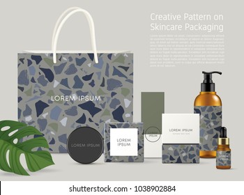 Beautiful Terrazzo Pattern on Skincare Packaging Template : Vector Illustration
