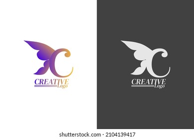 Beautiful text c logo in the shape of butterfly wings