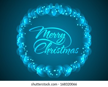 Beautiful text design of Merry Christmas inside a shining circular frame on blue color background. vector illustration