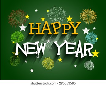 Beautiful text Happy New Year  with fireworks illustration
