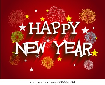 Beautiful text Happy New Year  with fireworks illustration