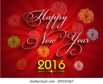 Beautiful text Happy New Year 2016 with fireworks illustration