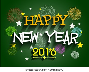 Beautiful text Happy New Year 2016 with fireworks illustration