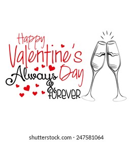 a beautiful text with hearts and a pair of wine glasses for valentine's day