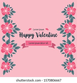 Beautiful text of valentine day, with ornate feature of pink flower frame. Vector