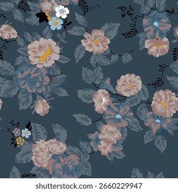 Hermosa ilustración textil Allover Patrón floral Motivo floral Allover Fondo transparente