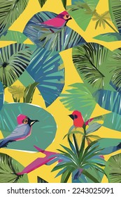 Beautiful textile pattern with bird, flowers and leaves. Floral plant pattern for fabric. Vector background for your design.