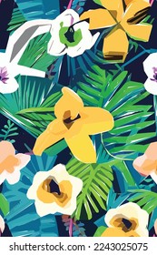 Beautiful textile pattern with flowers and leaves. Floral plant pattern for fabric. Vector background for your design.
