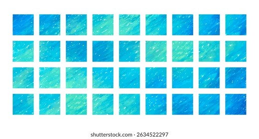 Beautiful texture material painted in blue and light blue like water surface. Vector illustration set for collage, banner, background.