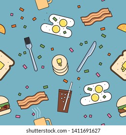 Beautiful texture , seamless patterns with breakfast. 