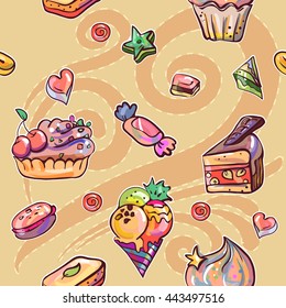 Beautiful texture , seamless patterns with sweets and cake 