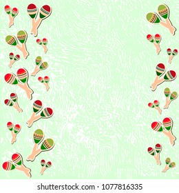 Beautiful textured background for the holiday cinco de mayo banner, logo, postcard, menu. Mexico,, musical instruments, maracas, hats, sombrero, guitar, chili, mustache, cactus, colorful vector eps10