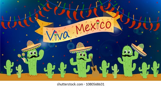Beautiful textured background for the holiday cinco de mayo banner, logo, postcard, menu. Mexico, musical instruments, maracas, hats, sombrero, guitar, chili, mustache, cactus, colorful. vector eps10