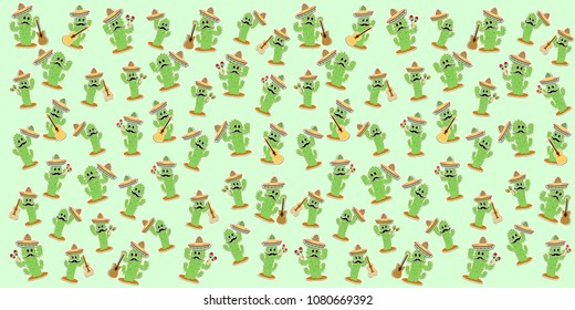 Beautiful textured background for the holiday cinco de mayo banner, logo, postcard, menu. Mexico, musical instruments, maracas, hats, sombrero, guitar, chili, mustache, cactus, colorful. vector eps10