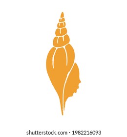 Beautiful textured yellow seashell isolated on a white background. Vector shabby hand drawn illustration