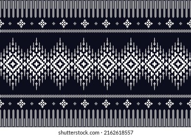 Beautiful Thai knitted embroidery.geometric ethnic oriental pattern traditional background.black and white tone.Aztec style,abstract,vector,illustration.design for texture,fabric,clothing,wrapping.