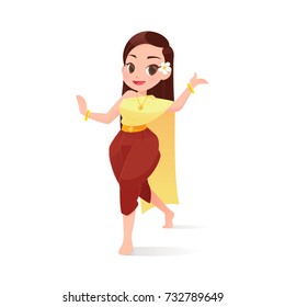 Beautiful Thai Women Traditional Dancing A Dance Of Thailand, Vector illustration