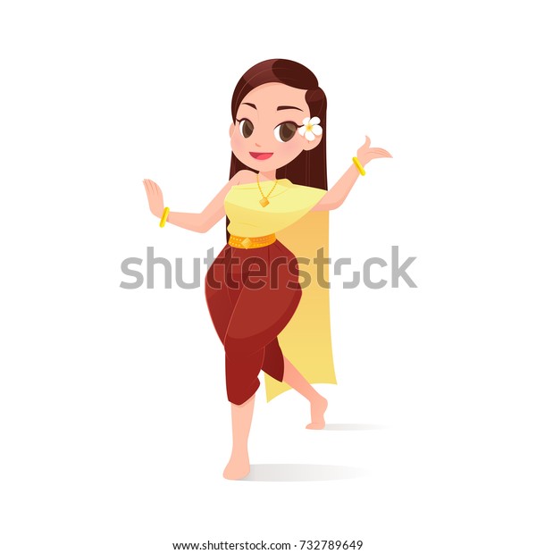 タイの美しい女性が伝統的に踊るタイの踊り ベクターイラスト の