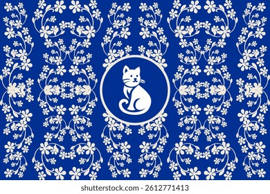 Beautiful Thailand,cat pattern,floral,thai pattern,seamless,Traditional,ethnic,fabric pattern for textiles,rugs, wallpaper,clothing, sarong,batik,print,background,illustration,vector