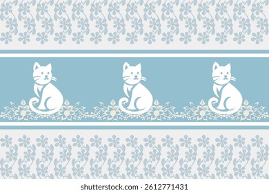 Beautiful Thailand,cat pattern,floral,thai pattern,seamless,Traditional,ethnic,fabric pattern for textiles,rugs, wallpaper,clothing, sarong,batik,print,background,illustration,vector
