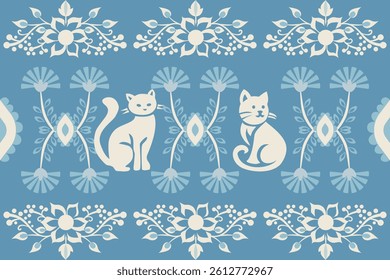 Beautiful Thailand,cat pattern,floral,thai pattern,seamless,Traditional,ethnic,fabric pattern for textiles,rugs, wallpaper,clothing, sarong,batik,print,background,illustration,vector
