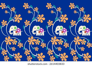 Beautiful Thailand,elephant pattern,floral,thai pattern,seamless,Traditional,ethnic,fabric pattern for textiles,rugs, wallpaper,clothing, sarong,batik,print,background,illustration,vector