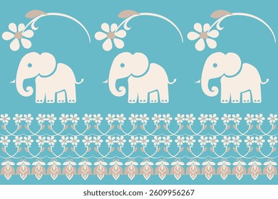 Beautiful Thailand,elephants pattern,floral,thai pattern,seamless,Traditional,ethnic,fabric pattern for textiles,rugs, wallpaper,clothing, sarong,batik,print,background,illustration,vector