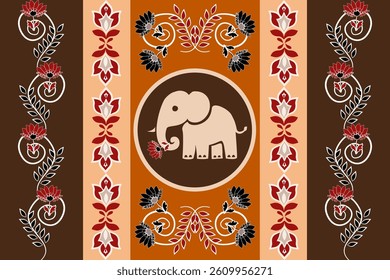 Beautiful Thailand,elephants pattern,floral,thai pattern,seamless,Traditional,ethnic,fabric pattern for textiles,rugs, wallpaper,clothing, sarong,batik,print,background,illustration,vector