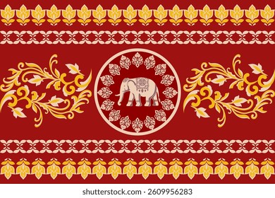 Beautiful Thailand,elephants pattern,floral,thai pattern,seamless,Traditional,ethnic,fabric pattern for textiles,rugs, wallpaper,clothing, sarong,batik,print,background,illustration,vector